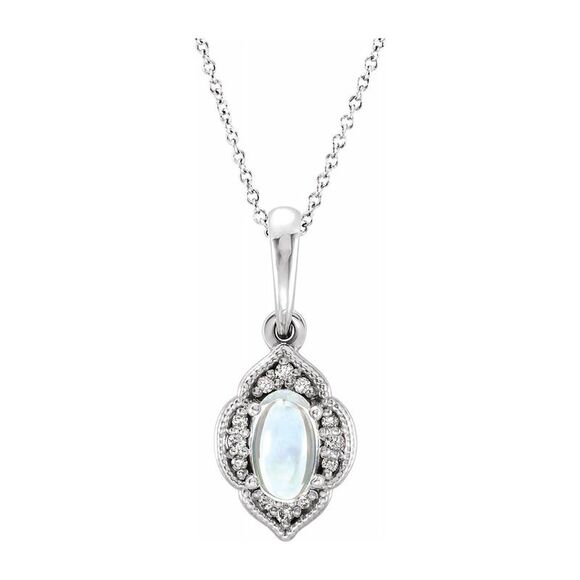 Black Bow Jewelry Co. Jewelry - 14K White Gold Rainbow Moonstone & Diamond Clover Necklace, 16-18 Inch